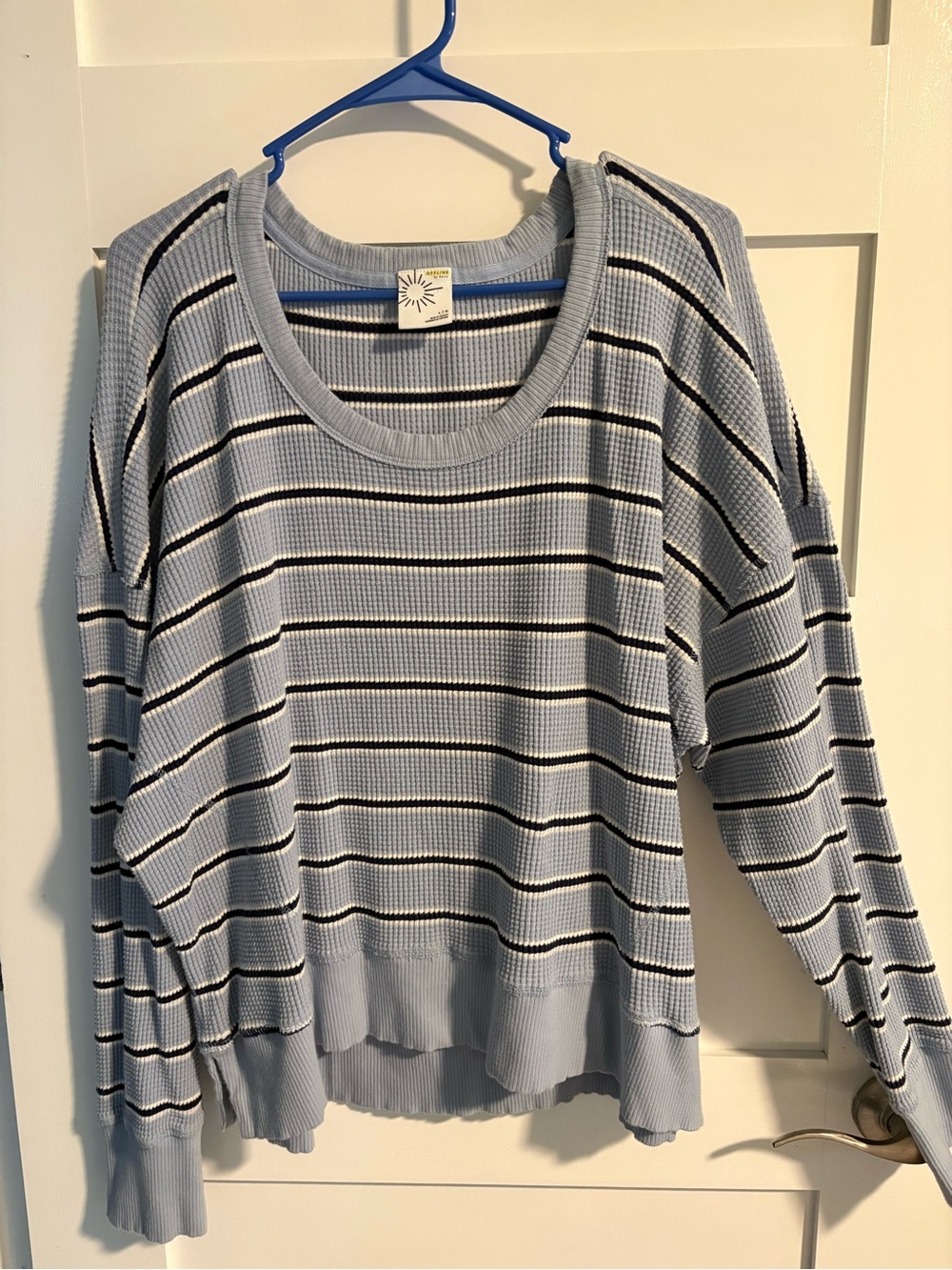 Aerie Light Blue Striped Waffle Knit Sweater